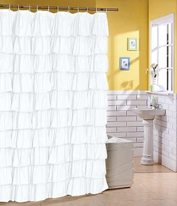  Cortina de ducha de tela con volantes color BLANCO  - Imagen 1 de 3