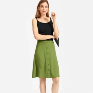Everlane Japanese GoWeave Button Front Swing Skirt in Green Size 4 - Picture 1 of 4