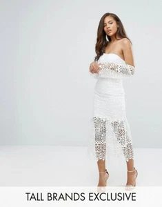 BNWT Jarlo Tall Bardot Cutwork Lace Midi Dress white sz 10 price on ASOS at £110 - Picture 1 of 4