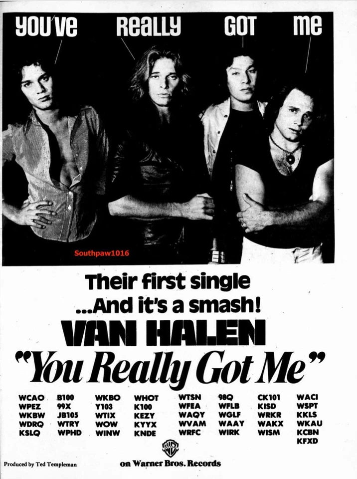 1978 Classic Van Halen Debut "You Really Got Me" Song Release Promo Ad Print - Image 1 of 1