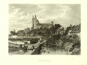 SPEYER MIT BLICK AUF DEN DOM Orig. Stahlst .von Capon nach Foster ca.1847 - Bild 1 von 2