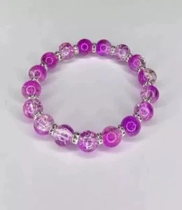 6.5β FUSCHIA & WHITE Glass Beaded Bracelet 10mm W 6mm Rhinestones + Free π - Picture 1 of 1
