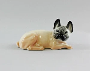 9997760 Figurines en Porcelaine Chien Bouledogue Français Beige Ens 16x8cm - Picture 1 of 2