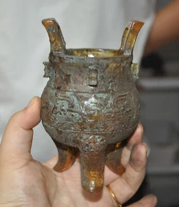 5'' Han Dynasty Glass Colored glaze Carved Tripod Incense burner Censer statue - Picture 1 of 9