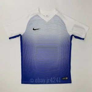 Nike Precision IV SS Jersey Youth Unisex Medium White Blue Stripe 832986 - Picture 1 of 2