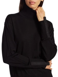 BURBERRY BLACK NABUNA LOGO CUFF MERINO WOOL SILK TURTLENECK PULLOVER SWEATER S - Picture 1 of 12