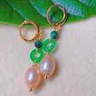 Natural Pink Pearl Jadeite Malachite Eardrop 18K Gold Earrings Art Custom