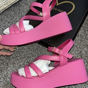 LADIES HOT PINK LEATHER SANDALS UK3 MARCO TOZZI BNIB NEW