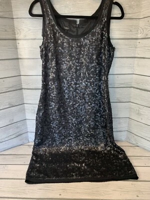 TALBOTS 黑色丝绸亮片连衣裙 6 码女式紧身鸡尾酒会礼服 — 第 1/4 张图片