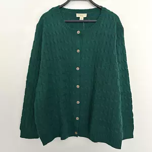 Appleseed's Womens 2X 100% Wool Sweater Dark Green Cardigan Cable Knit NEW - Picture 1 of 5