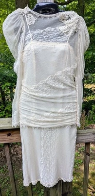 复古 Lorrie Kabala 连衣裙 尺寸 6 美丽透明内衬 蕾丝茶 婚礼 浪漫 — 第 1/4 张图片