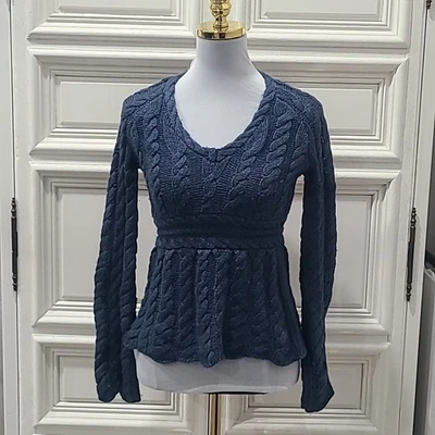 MODA international womens blue cable knit sweater size small - Image 1 of 4