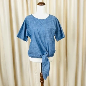 Saba Womens Top T-Shirt Blue Cotton Tie Front Basic Casual Oversize Size 6 - 8 - Picture 1 of 6