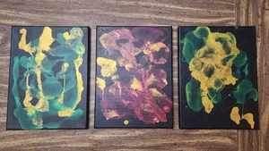 "Gift" 3-teiliges Set 9"x12" Abstrakte Kunst Gießen Malerei Schwarz Lila Grün Gold - Bild 1 von 5