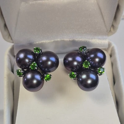 Brincos modernos de prata esterlina 925 roxo pérola cromo diópsido Dallas Prince  - Imagem 1 de 4