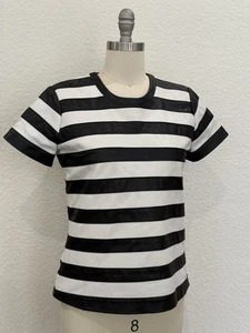 Theory gestreiftes Lammleder Kurzarm gefüttert Top schwarz & weiß Größe S neu ohne Etikett - Bild 1 von 18