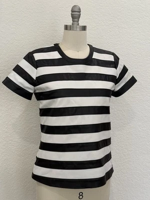 Top Theory de piel de cordero a rayas de manga corta forrado blanco y negro talla S nuevo sin etiquetas Foto 1 de 4