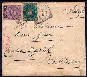 1891 11 GENNAIO 20c.SU 50c.+5c.SASS.44+58 CON DISCRETA CENTRATURA SU BUSTA - Picture 1 of 2