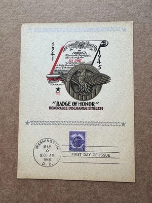 Tarjeta FDC 1946 EE. UU. + Veteranos de la Segunda Guerra Mundial #940 + Cachete de acero + Diseño precioso + Escaso Foto 1 de 2