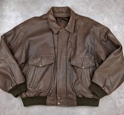 Chaqueta de Cuero Vintage Adventure Bound Wilson Hombres XL Marrón Forrada Aviador Bombardero Foto 1 de 4