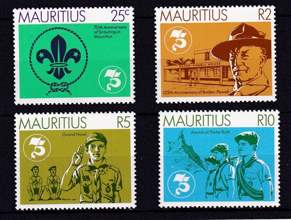MAURITIUS #540-543 MNH SCOUTING YEAR, EMBLEM, BADEN-POWELL, GRAND HOWL & SCOUTS - Image 1 of 1
