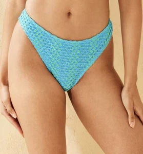 Wild Fable Crochet Textured Blue Green Swim Bottoms Large High Leg Cheeky 12 14 - Picture 1 of 8