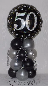 50TH BIRTHDAY - AGE 50 - BLACK / GOLD - FOIL BALLOON DISPLAY-TABLE CENTREPIECE - Picture 1 of 2