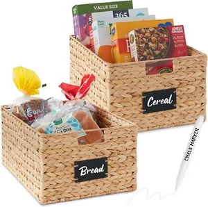 Best Choice Products Pantry Baskets Set of 2 16x12in Water Hyacinth Storage - Picture 1 of 8
