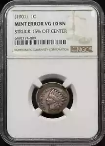 1901 Indian Head Cent NGC VG-10 BN Mint Error - Picture 1 of 2