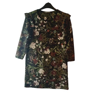 Zara Blumenmuster Midi Kleid langarm grün Blumenmuster Größe 10 12 14 - Bild 1 von 7