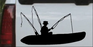 Man Kayak Fishing Car or Truck Window Laptop Decal Sticker Black 6X3.7 - Picture 1 of 1