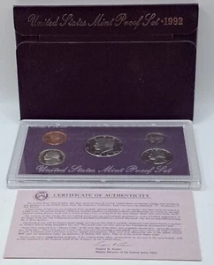 1992 S United States US Mint Proof Set 5 Coins Clad OGP & COA - MFT - Picture 1 of 6