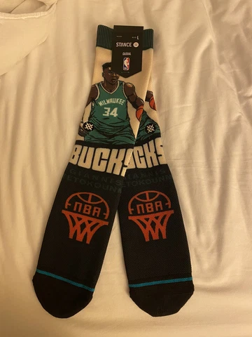 Giannis Antetokounmpo Milwaukee Bucks Stance NBA Graded Socks Large Mens 9-13 Cover