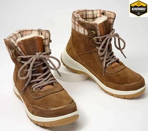 KHOMBU WOMEN NIB WATER RESISTANT SUEDE STERLING FAUX-FUR LINED BROWN BOOT. 9M - Picture 1 of 12
