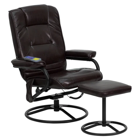 Flash Furniture Massaging Recliner/Ottoman w/Metal Bases - Brown MSRP $915.00 Cover