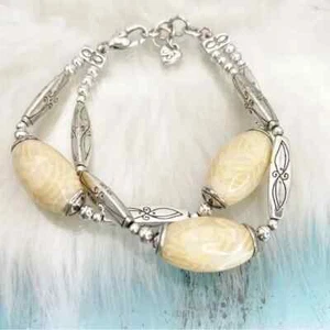 Brighton Nile Cream Resin Beaded Silver Plate Multistrand Bracelet - Picture 1 of 6