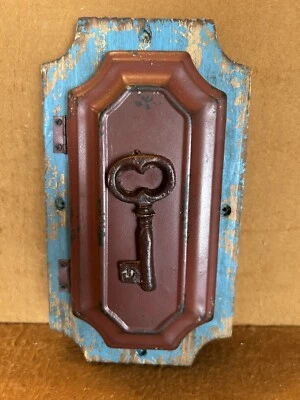 Vintage, Distressed Wood & Metal Key Holder, Indoor Outdoor blue 10 " large  c7 - Image 1 of 4
