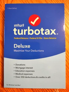 Intuit TurboTax Deluxe Deduction Maximizer 2018 CD-ROM Windows Mac Federal/State - Picture 1 of 12