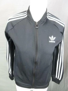 ADIDAS SIZE M(11-12) BOYS BLACK ATHLETIC FULL ZIP SPORTSWEAR BOMBER JACKET T730 - Picture 1 of 7