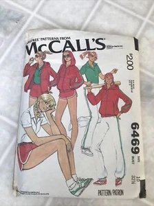 Vintage 70s McCalls 6469 Sewing Pattern Activewear T-Shirt Hoodie Track Pant 10 - Picture 1 of 3
