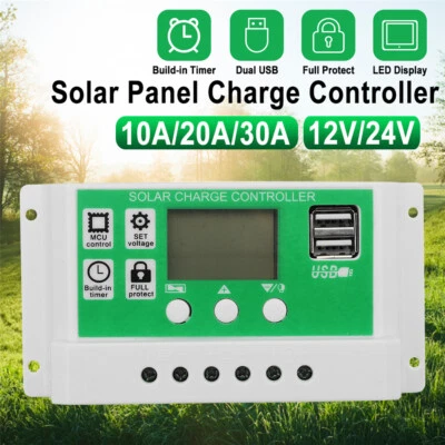Regolatore di carica solare PWM 10A/20A/30A auto 12/24V doppio USB caricatore pannello solare - Immagine 1 di 4