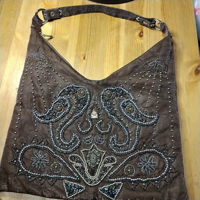 Bolso Cartera de Hombro Aldo Marrón Lentejuelas Brillantes Cuentas Hobo Fiesta 100% Nylon Cremallera Foto 1 de 4