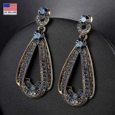 Pendientes de plata de ley 925 retro barroco clásico lágrima cristal circonita cúbica 1677 para mujer Foto 1 de 4