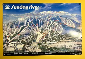 Affiche vintage originale Sunday River Maine ME station de ski années 80 90 carte sentiers - Photo 1/7