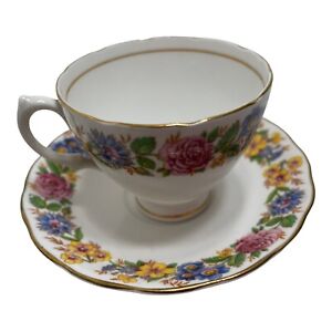 Vintage Royal Vale Teacup Saucer Tea Cup Flowers Floral Set Bone China England