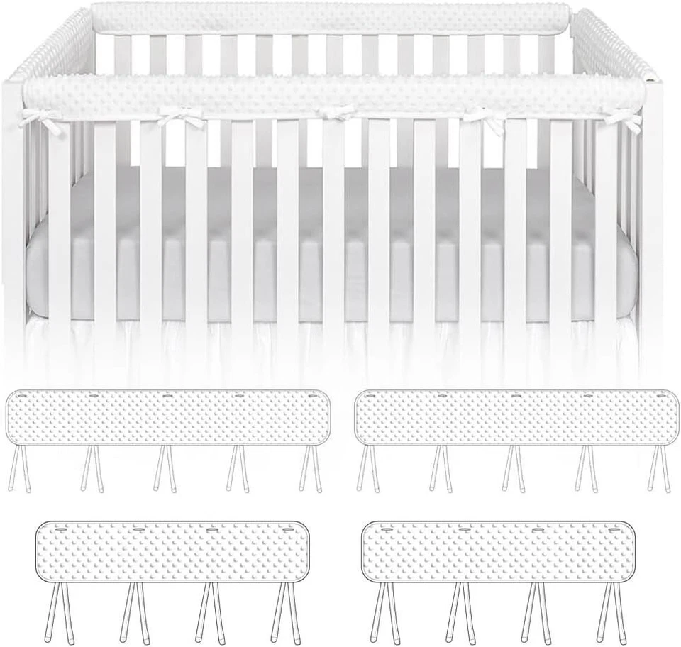 4Pcs Quilted Standard Crib Rail Cover Protector Safe Teething Guard Wrap White - Image 1 of 4