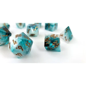 Handmade Resin Art 9-Piece Blue, White, Gold Dice Set for RPG Dungeons & Dragons - Picture 1 of 12