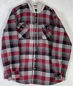 Wrangler Hooded Shirt Jacket Plaid Quilted Lined Flannel Mens L Barn Coat Chore - Picture 1 of 9