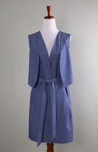 BCBG MAX AZRIA $298 Chambray Belted Pleated Layered Vest Jacket Top Size Medium - Picture 1 of 6