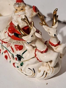 VTG UCAGCO CERAMIC CHRISTMAS MUSICAL CANDY CANE HOLSER SANTA REINDEER SLEIGH - Picture 1 of 10